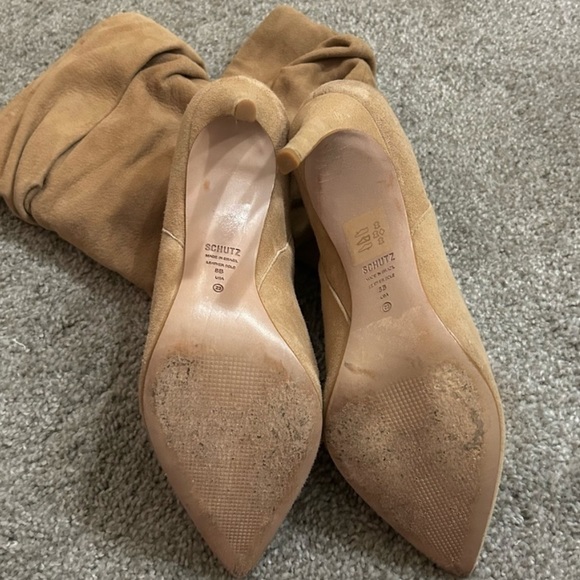 SCHUTZ Ashlee Pointed Toe Scrunched Heeled Boots in Honey Beige - Picture 7 of 9